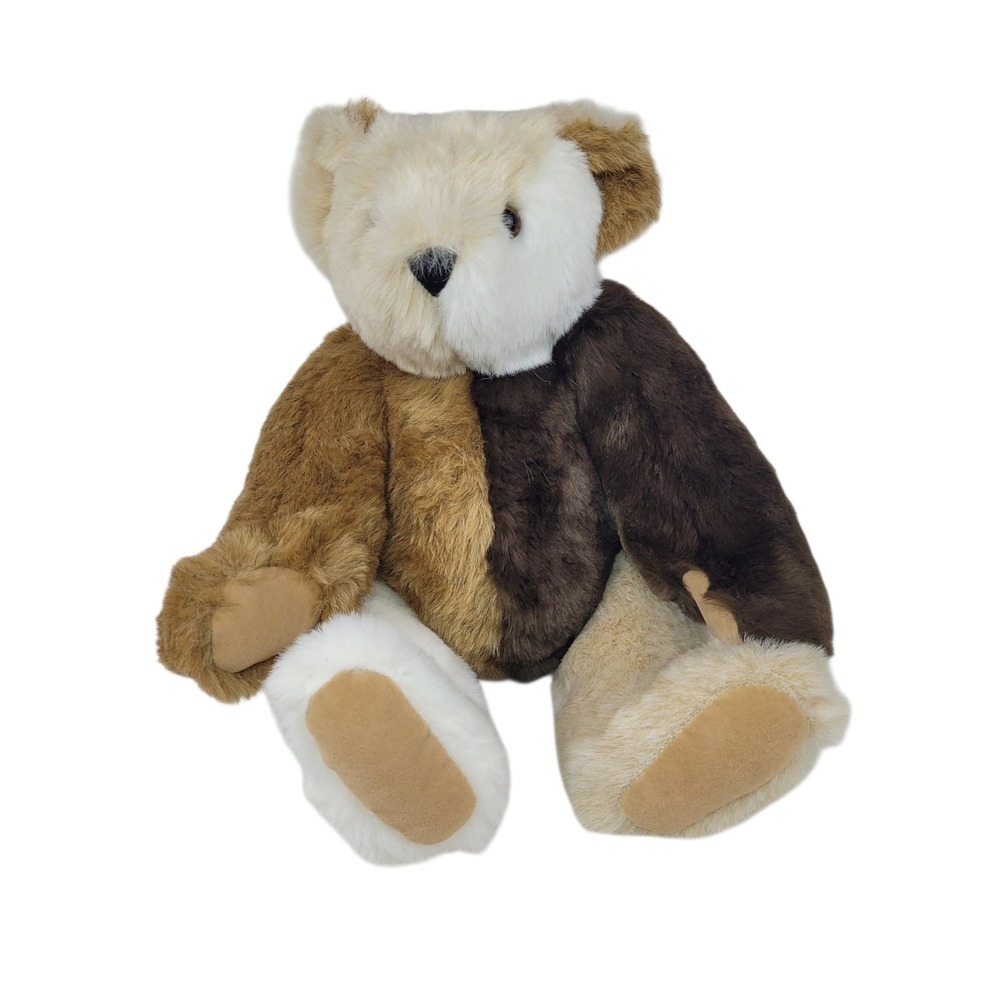 Vermont Teddy Bear Jointed Patchwork Plush Brown Tan Cream 2011